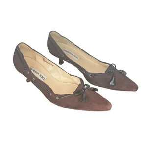Vanessa Noel Leather Brown Suede Kitten Heel Pumps Career Shoes SIZE 7.5